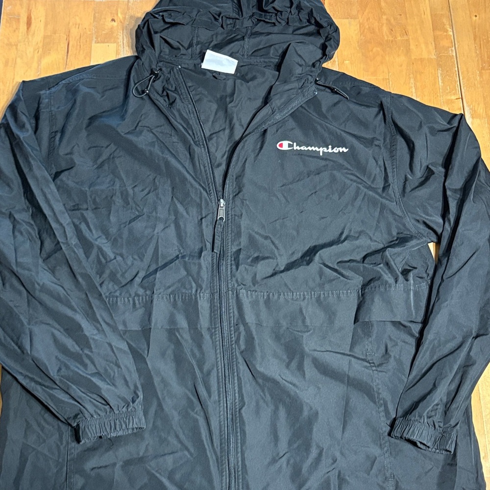 Champion Men's XL Black Hooded Windbreaker Jacket